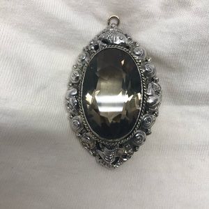 Large 1930s 14k Gold And Silver Topaz Fish Necklace Pin Enhancer Brooch